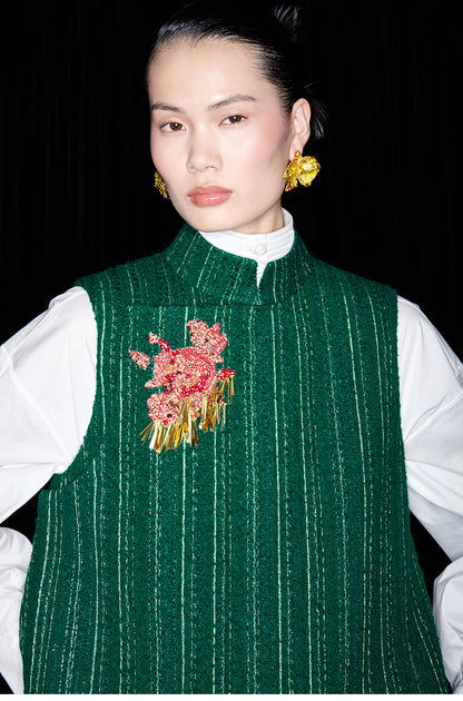 M essential Mackay designer rose beads placket green vest pencil skirt - Biba.