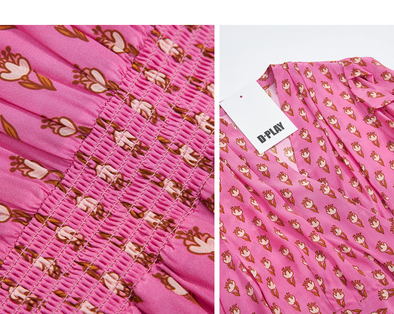 Resort style pink  tea picnic  printed vacation  dress  - Towa
