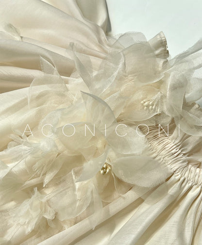 Aconiconi Luxury Off-Shoulder Flower Short Sleeve bridal baby doll Dress - Magnolia Lotus Fragrance