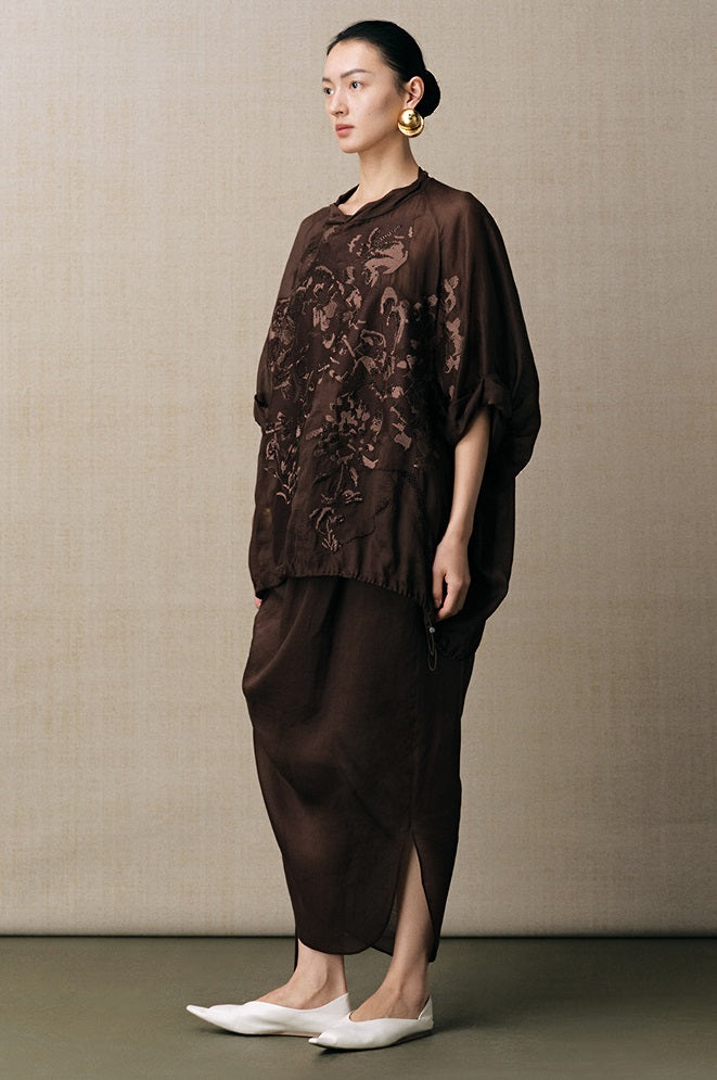 ZHUCHONGYUN ramie transparent and light texture pleated simple long skirt--MARIE.