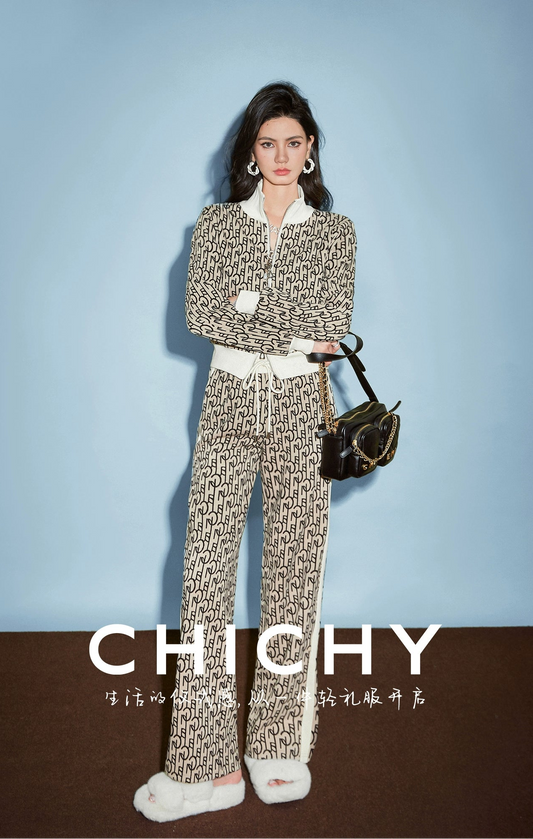 CHICHY Retro Classic Sports Sweatshirt Casual Jacket Two-Piece Set-OLIVA
