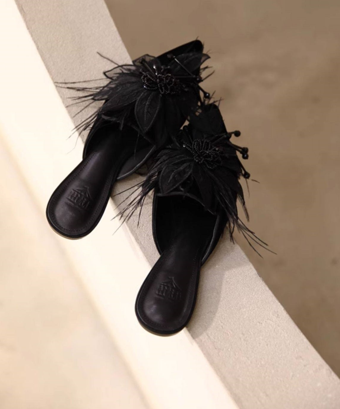 B-FEI embroidery rhinestone mules flat French sole-PSYKO.