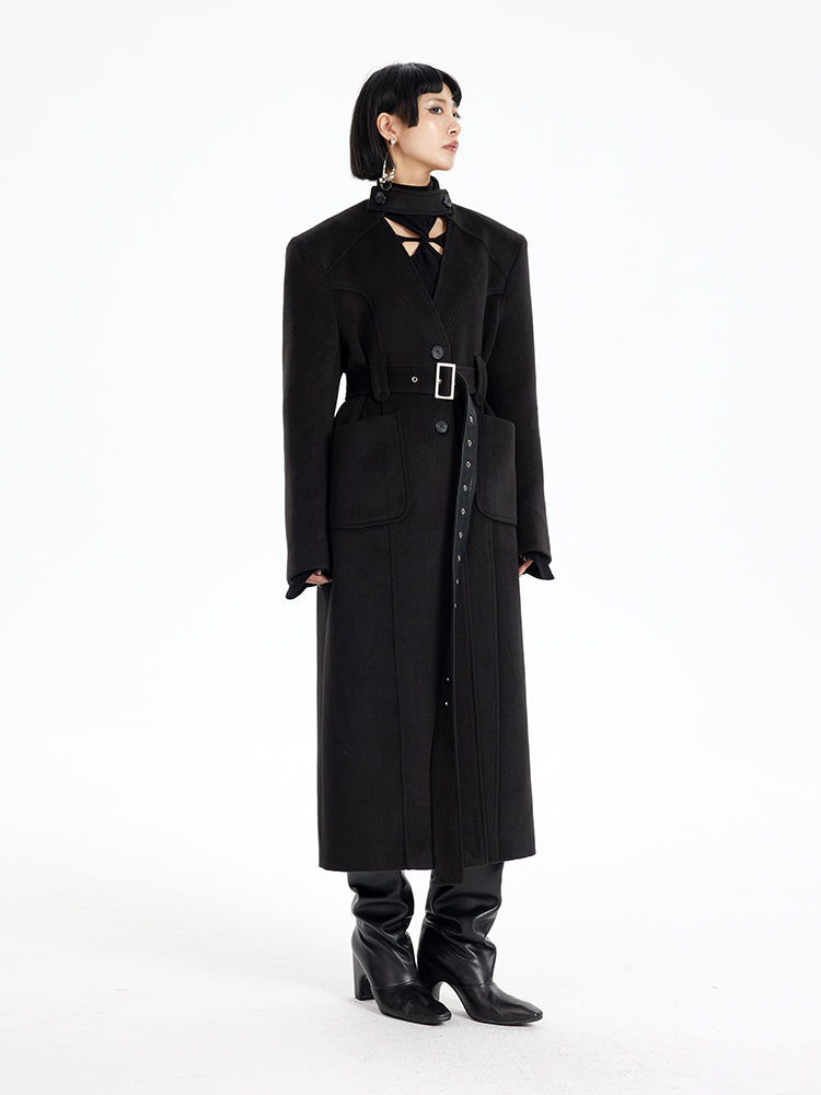 TINY IN  long black woolen coat-DADA