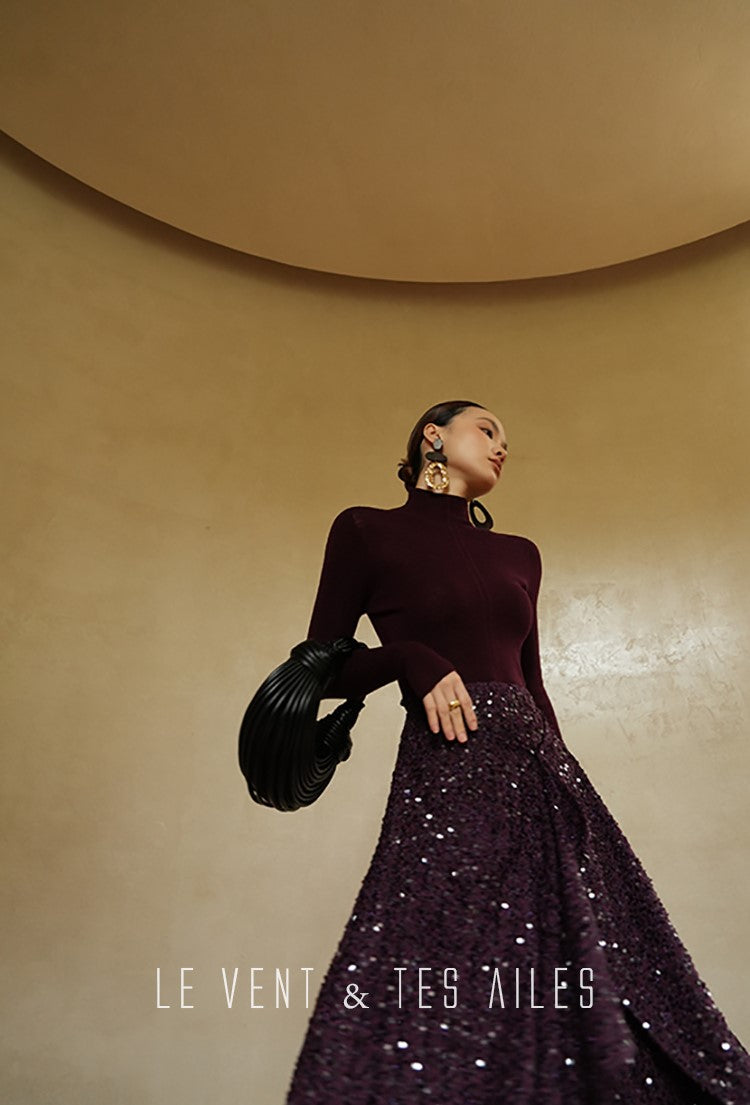 LE VENT&TES AILES Galaxy Luxury Weaving Feminine Sequin Tweed Skirt-ZOYA