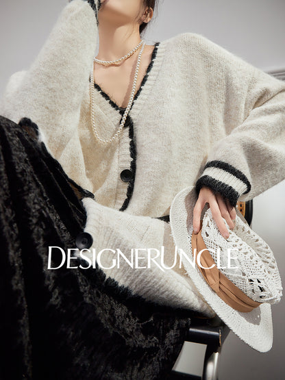 DGU "Twilight Snow" apricot new loose and lazy design knitted cardigan - NICK.