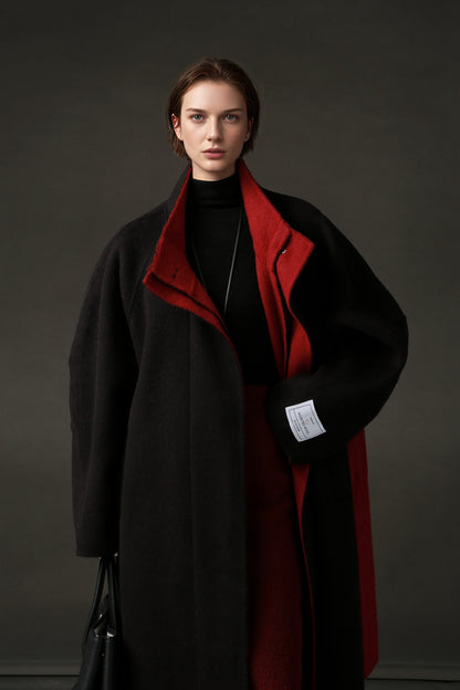 PIAOIN Women's Tweed Jacket Cashmere Long Coat-DAWN