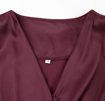 DOLLY Elegant V-Neck Long Lantern Sleeve Long Button Church Dress-NANA