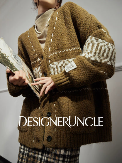 DGU "Tanger" Fair Isle sweater women's retro loose knitted cardigan jacket - ALEX.