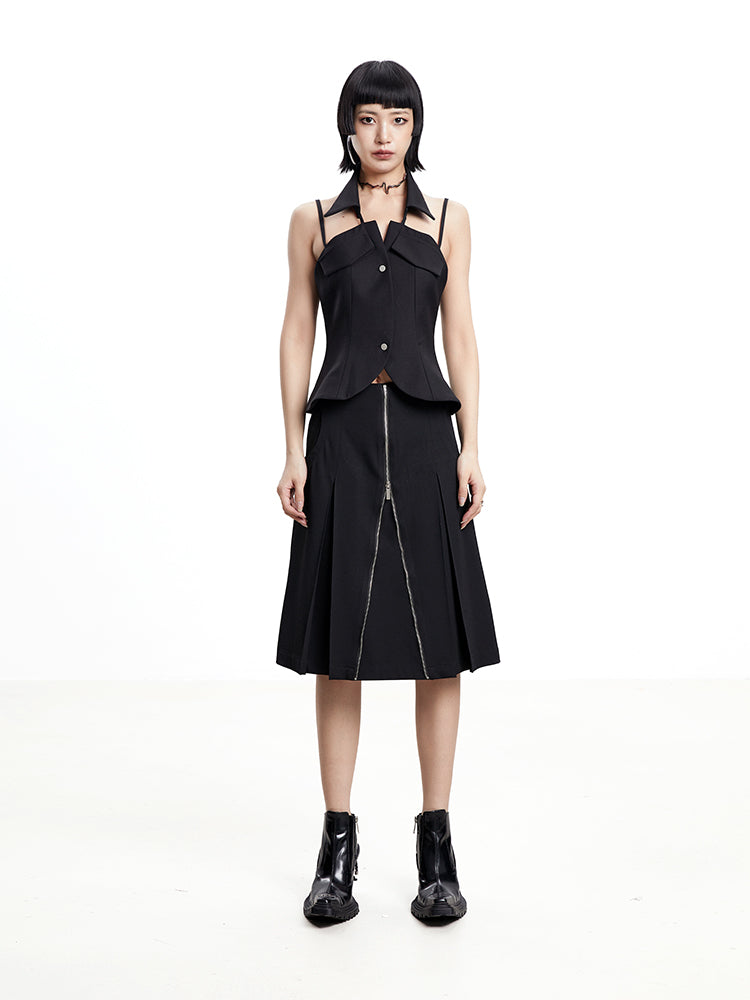 TINY IN arc cutout zipper versatile women's A-line skirt -GENI