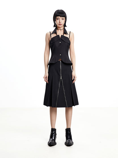 TINY IN arc cutout zipper versatile women's A-line skirt -GENI