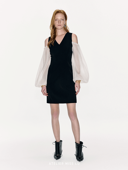 ATELIER MISS LU Off-the-shoulder Sleeve Cinched Waist Dress - CAROLINE