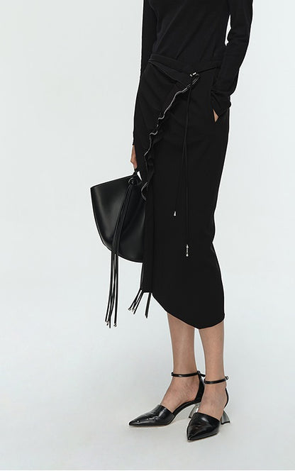 COMME MOI Lu Yan designer's new women's commuter acetate lace asymmetrical skirt - BANKS.