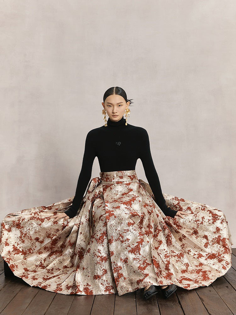 HECO Red Horse Face High Waisted Long Hanfu Skirt - offer.