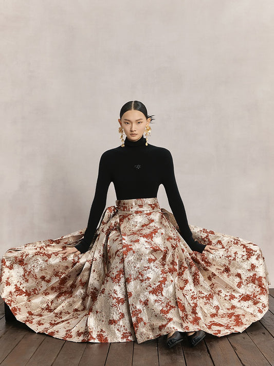 HECO Red Horse Face High Waisted Long Hanfu Skirt - offer.