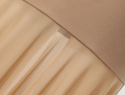WANGXO | Twill Roman Knit with Lightweight Sheer Paneling  A-Line Hem Flowing Skirt  -RAYA