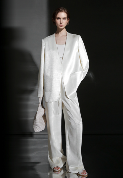 PIAOIN light luxury satin glossy heavy acetate suit pants  -HARPER