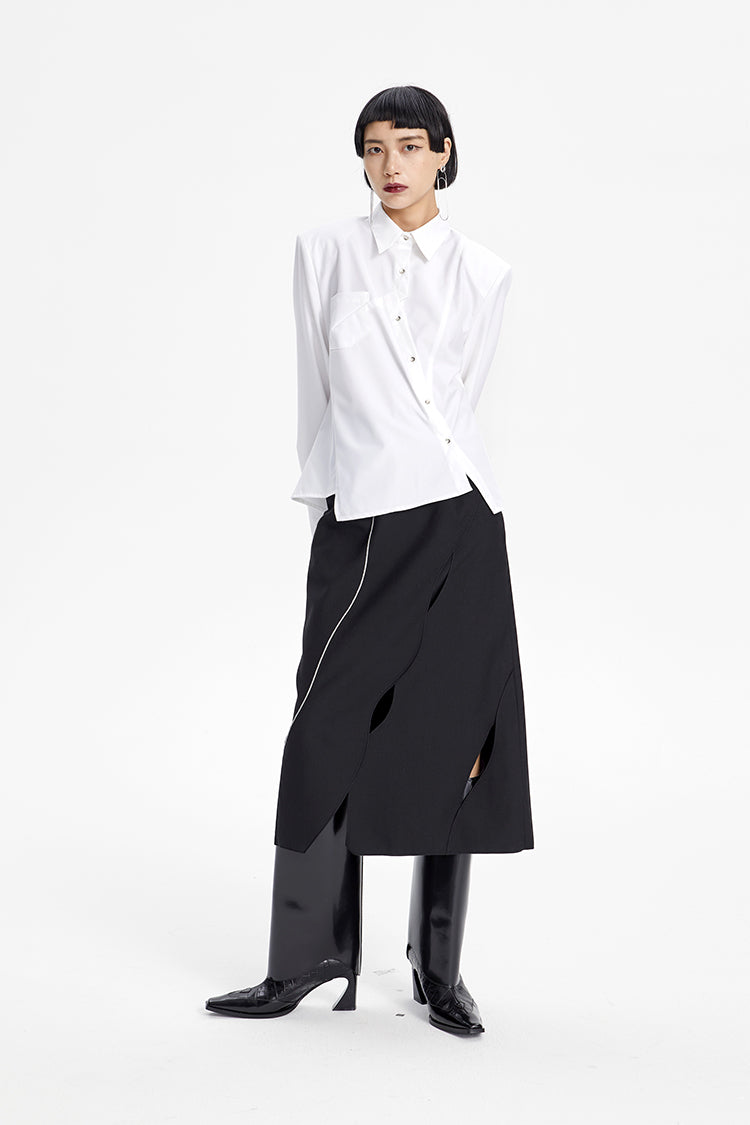 TINY IN irregular elegant women's black white shirt - NAME