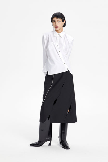 TINY IN irregular elegant women's black white shirt - NAME