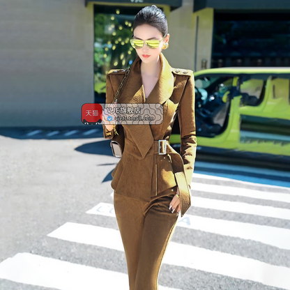 VJE Top Micro Flared Pants Two-Piece Set Suit-KIM.