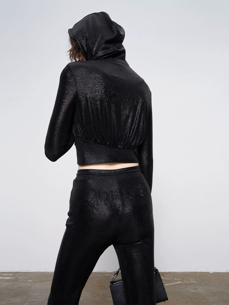 ANNAKIKI designer style back logo hot diamond waist hooded jacket-DAIKI
