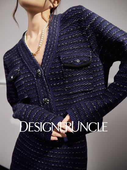 DGU "Ink Room" royal blue new knitted small fragrance temperament versatile two-piece set - Kyle.