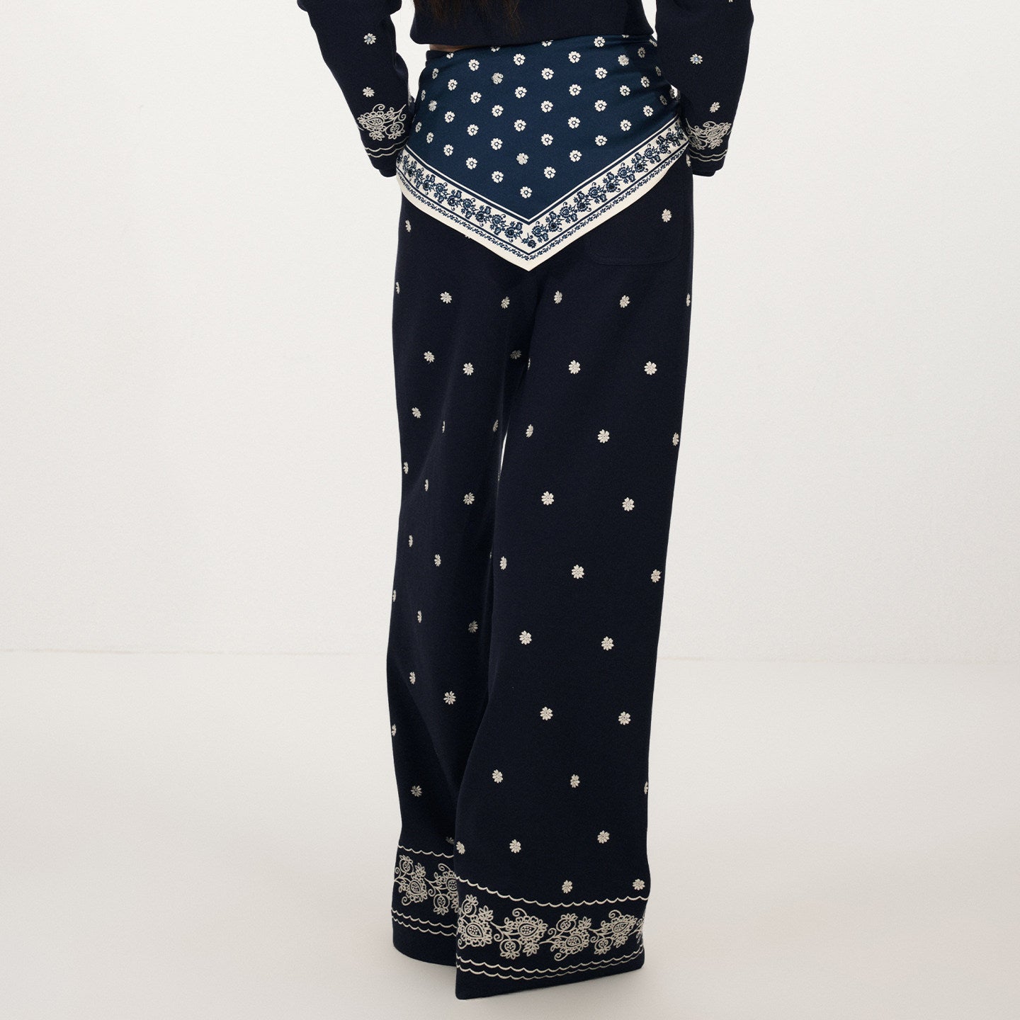 FAME Beaded Print Silk Scarf Embroidered Pants - VEDA
