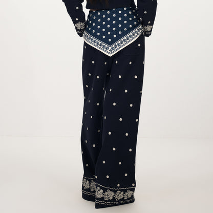 FAME Beaded Print Silk Scarf Embroidered Pants - VEDA