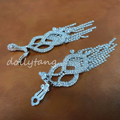 DOLLY Elegant Full Diamond Sliver Tassel Earring-IU