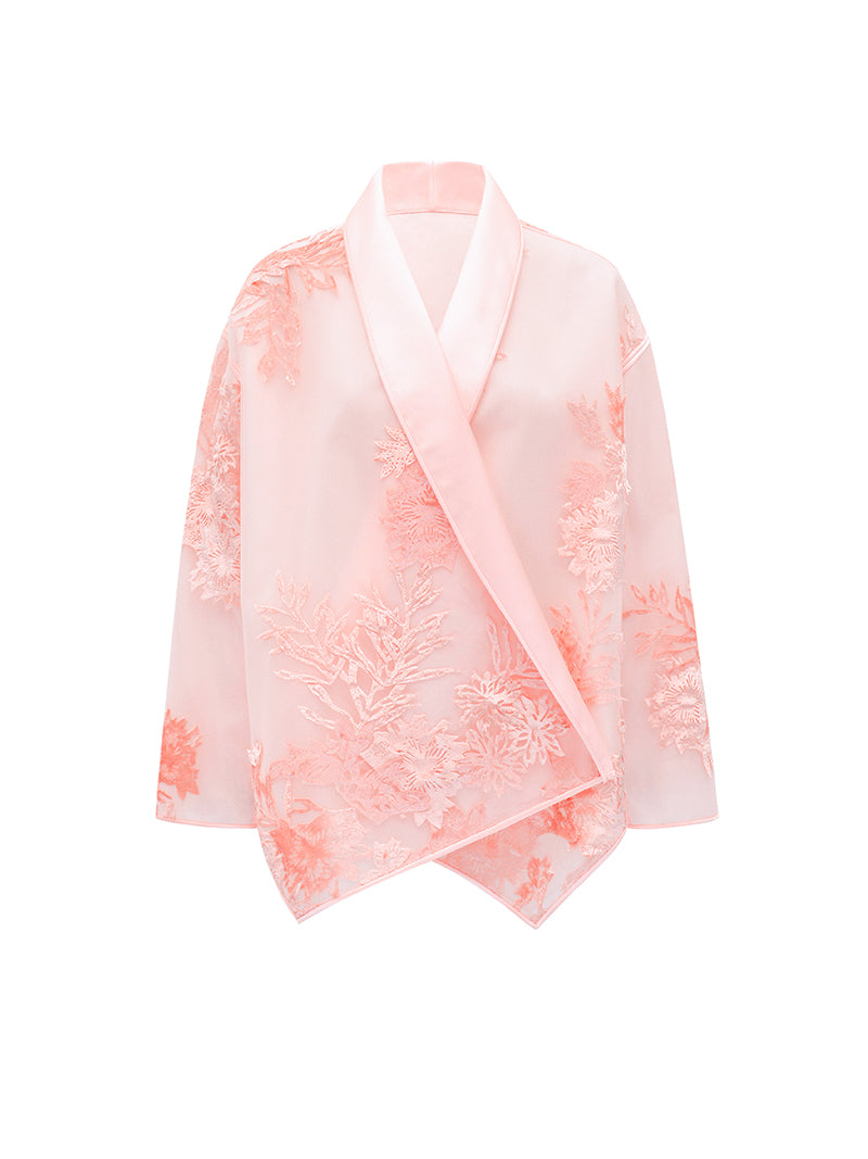 M essential Mackay designer brand falling flower embroidered fabric layered loose robe - BEAST.
