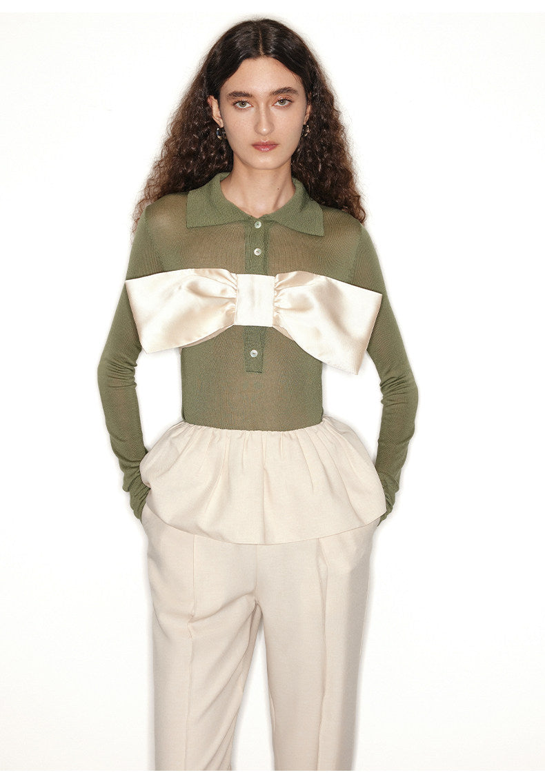 ATELIER MISS LU  spring/summer vintage long sleeves ice feeling knit top - RAIN