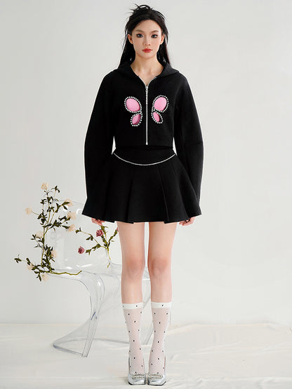 CHECORE Stubble Butterfly Cut-out High-waisted Pleated Two-piece Suit Set - OFFEND