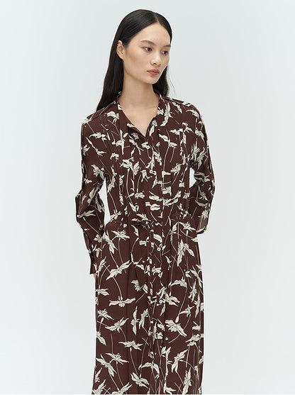 COMME MOI Lu Yan designer's new women's printed pleated silk streamer dress - LUCKY.