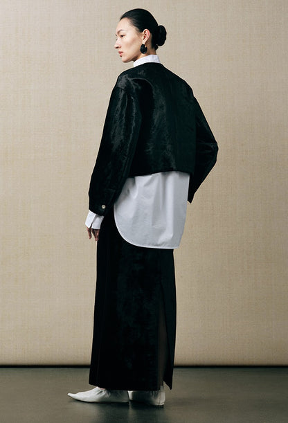 ZHUCHONGYUN cocoon-shaped organ mercerized satin back slit straight skirt-KENDRI.