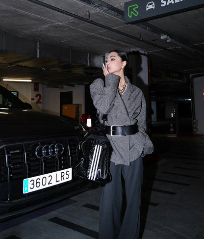 MEI SANGUAN gray double-breasted retro short jacket - THAYER