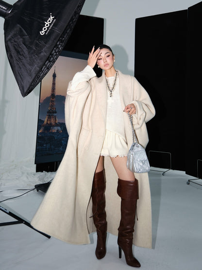 MEI SANGUAN  wool beige oversized woolen jacket - PIPER