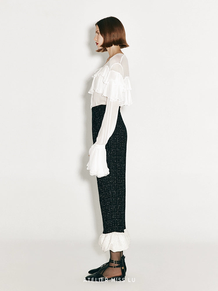 ATELIER MISS LU Fall/Winter Sequin Bud Hem Straight-leg Pants - HEAVEN