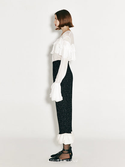ATELIER MISS LU Fall/Winter Sequin Bud Hem Straight-leg Pants - HEAVEN