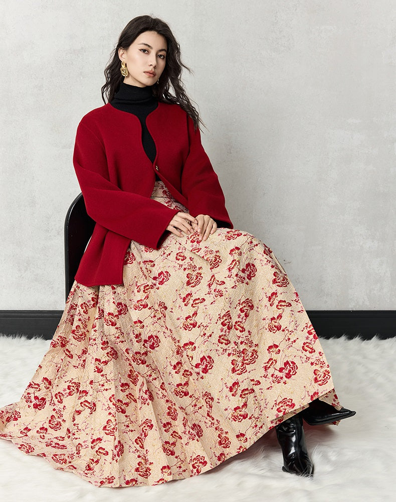 HECO winter double-sided woolen  black red apricot coat women - glory.