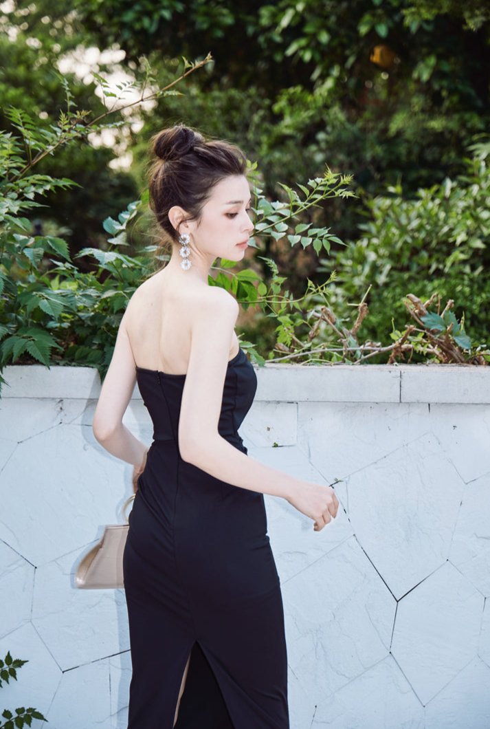 DOLLY Luxury Black Retro Chest Wrap Sleeveless Pleated Slim Fit Mermaid Dinner Dress-IVORY