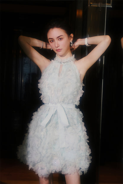 Wardrobes by Chen Luxury Pastel Green Ribbon Floral wedding guest bridal Dress-Onna