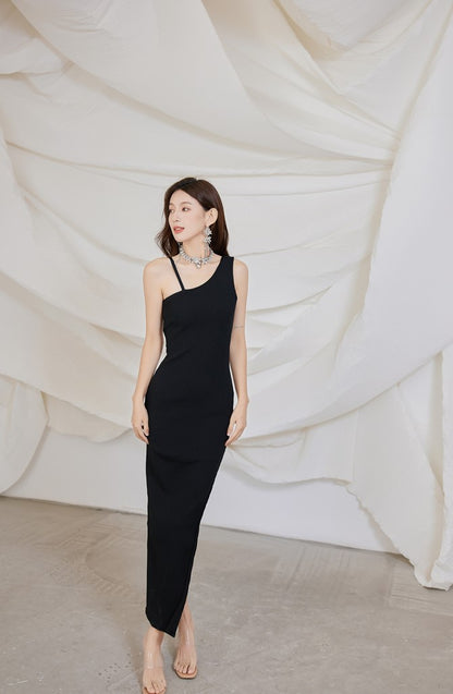 DOLLY Luxury Sleeveless One Shoulder Backless Sexy Knitted Long Dress-ZELDA