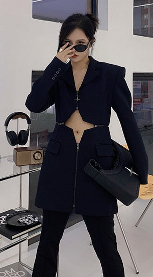 ANNAKIKI  hollow star-shaped patchwork blazer -SANNY.