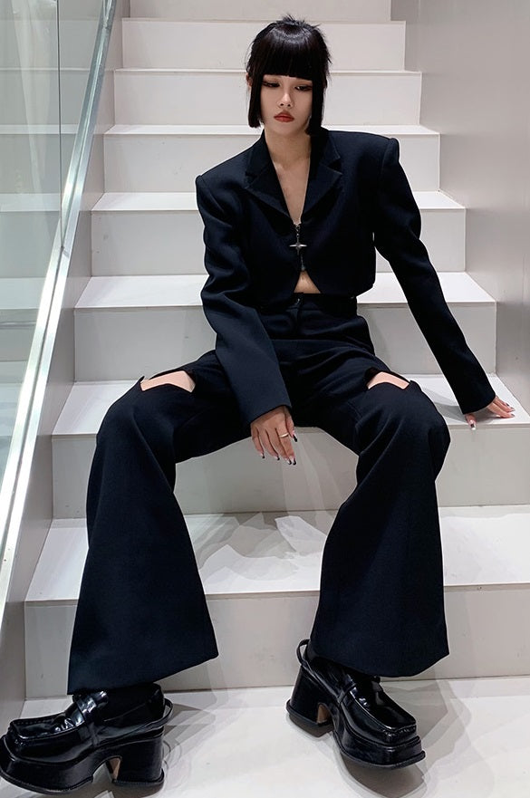 ANNAKIKI  hollow star-shaped patchwork blazer -SANNY.