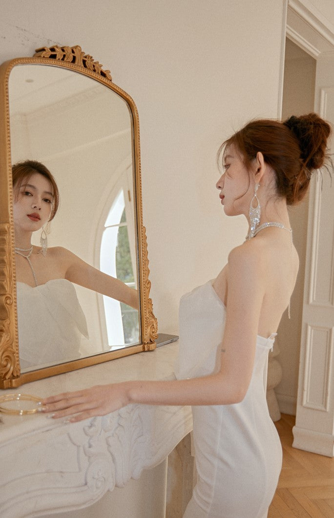 DOLLY Elegant White French Style Big Bow Long Fish Tail Cocktail Dress-FREYA