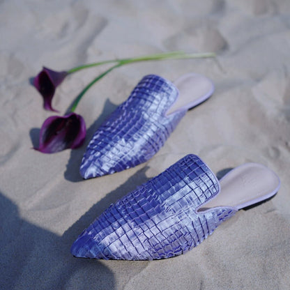 B-FEI Woven fabric pointed toe flat mules- POMI.
