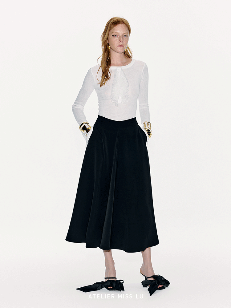 ATELIER MISS LU Spring Pinch Pleats Design Swing A-Line Umbrella Skirt - AUDREY.