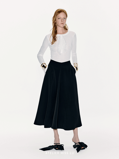 ATELIER MISS LU Spring Pinch Pleats Design Swing A-Line Umbrella Skirt - AUDREY.