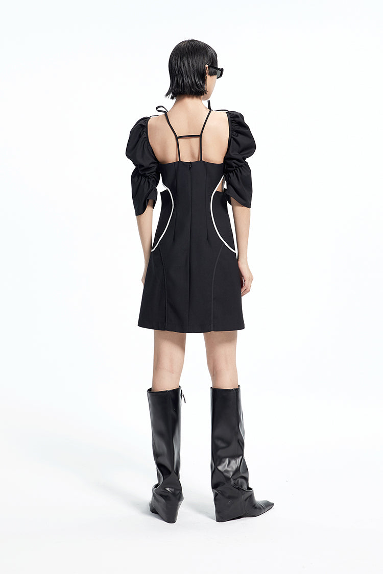 TINY IN panelled detachable sleeve in black dress -COPPER