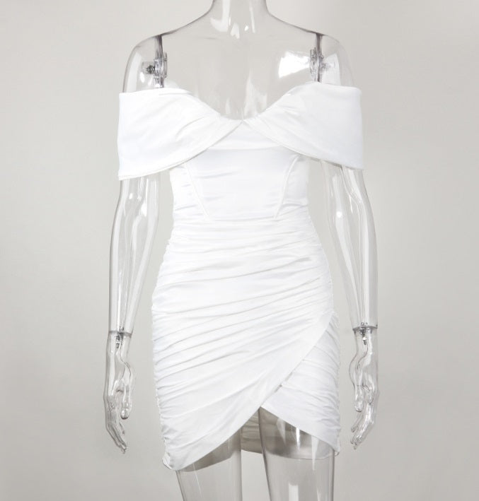 DOLLY Elegant V-Neck Short Sleeve Tube Top Slim Fit Pleated Short Date Dress-LITA