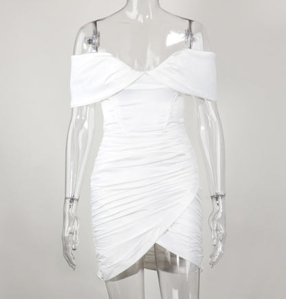 DOLLY Elegant V-Neck Short Sleeve Tube Top Slim Fit Pleated Short Date Dress-LITA